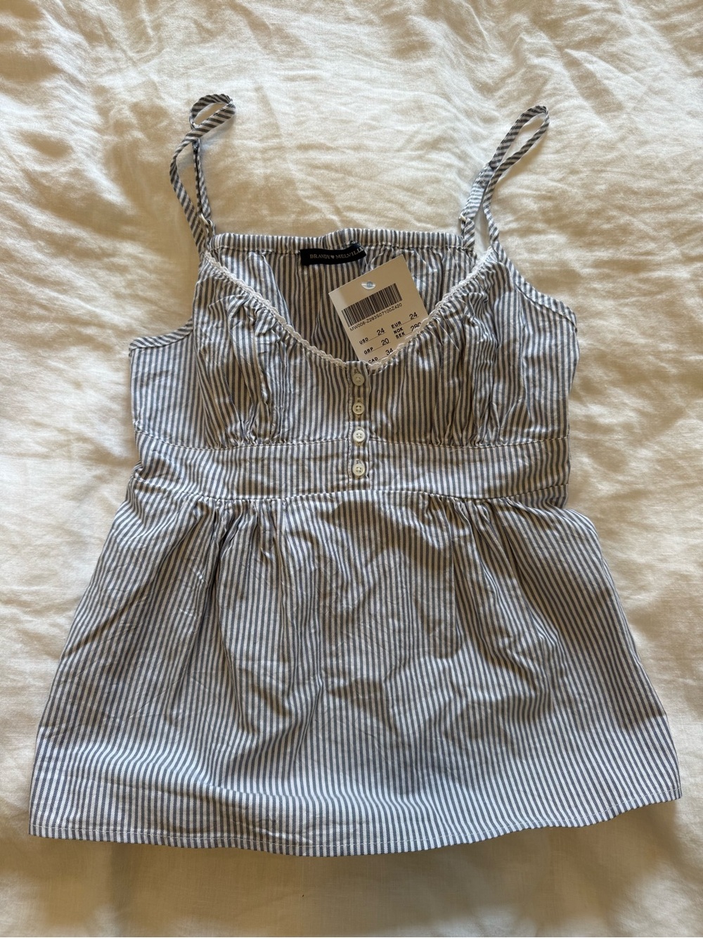 Brandy Melville Striped Blue and White Babydoll Top NWT